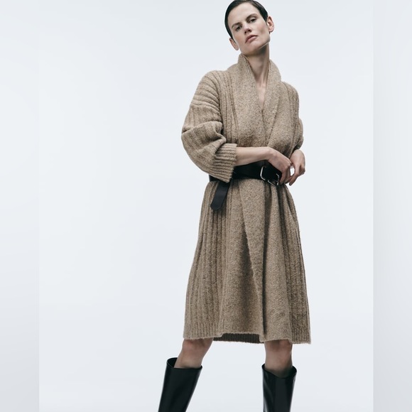 Zara Beige Rib Knit Coat - Picture 6 of 12